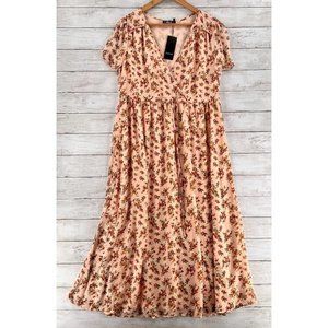 SHEILAY Maxi Dress Women's Small Peach Floral Surplice Chiffon Lined NWT
